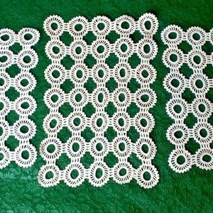 Handcrafted Ecru Vintage Doilies, 3 Rectangular Pieces Pressed & Starched